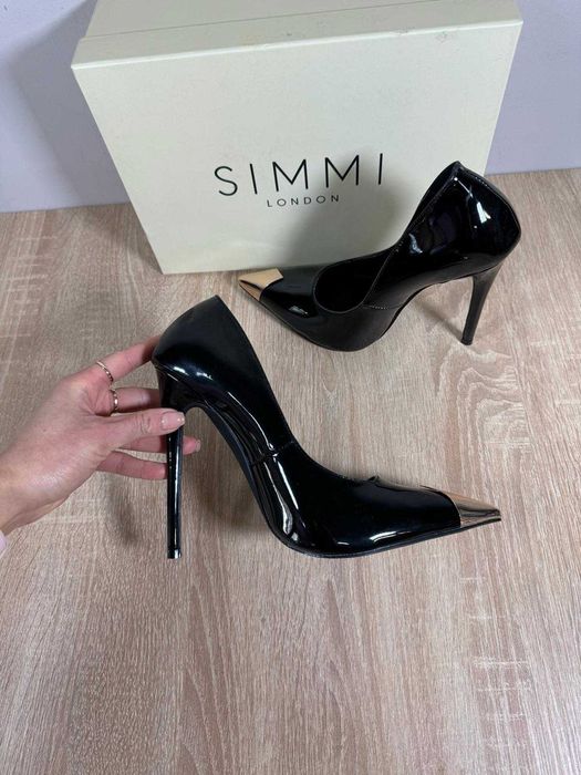 Simmi london szpilki czernie błyszczące złote 37 wysokie na obcasie