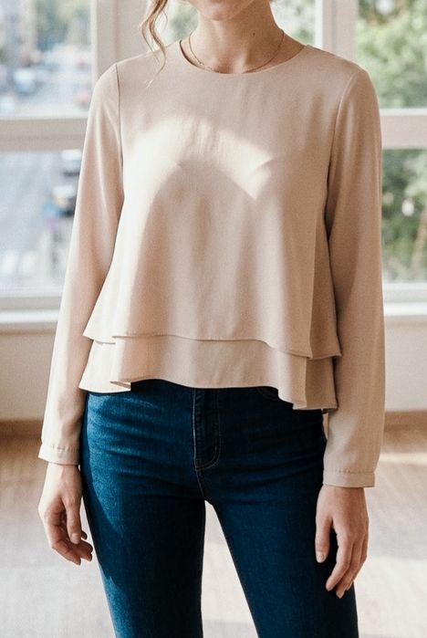 Bluzka beżowa z długim rękawem - Zara XS