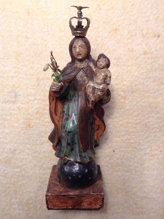 Antiga imagem Nossa Senhora e Menino - Madeira e Prata - Séc XIX