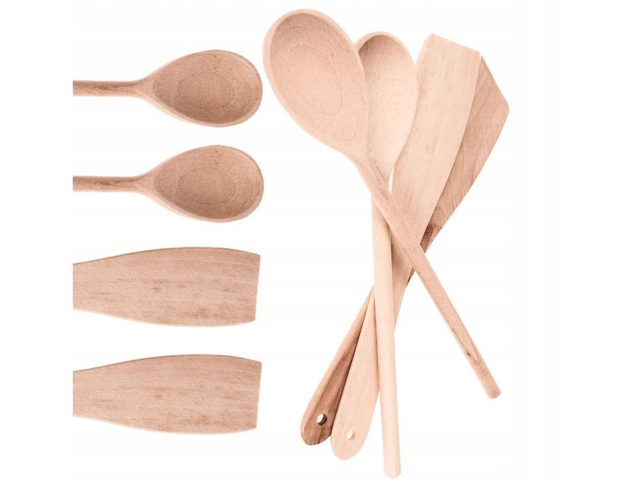 Przybory Kuchenne Drewno Kuchni Łopatka Łyżka 4Szt