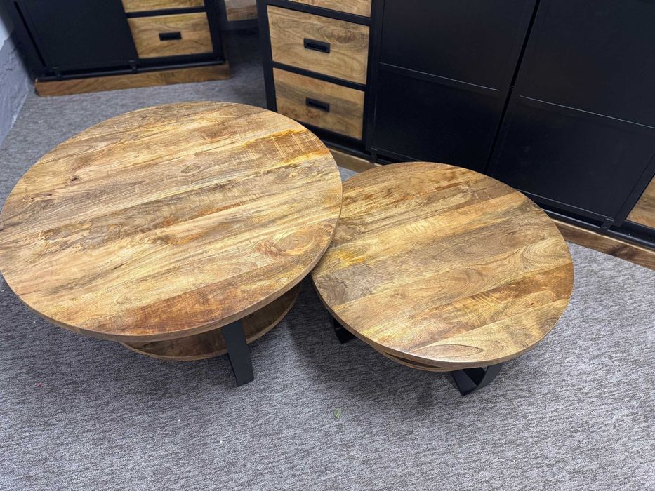 Piękny Stolik kawowy do salonu okragły LOFT Style drzewo mango F-Vat