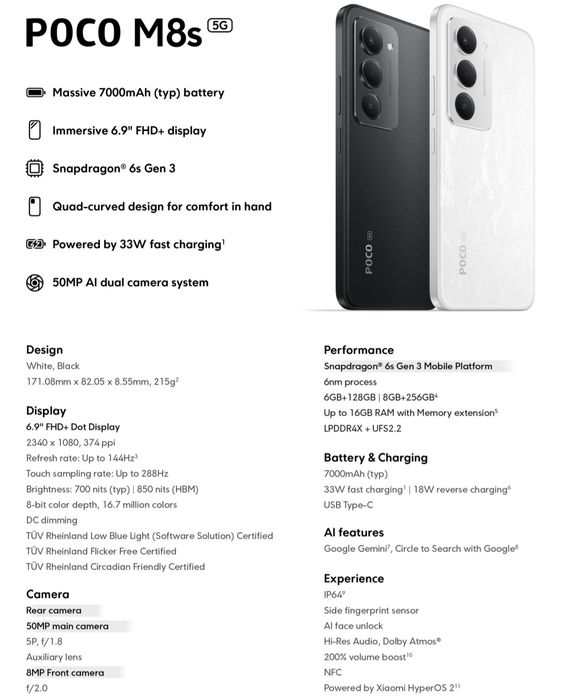 POCO M8s 5G  8/256Gb Black