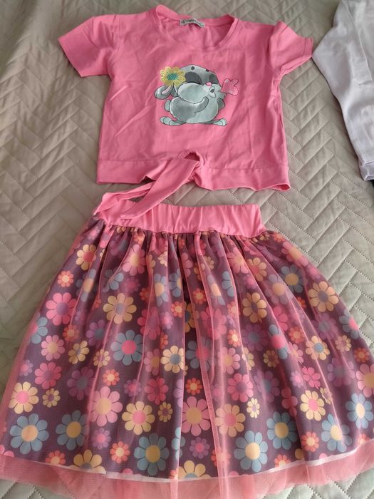 Komplet bawełniany spódnica bluzka legginsy