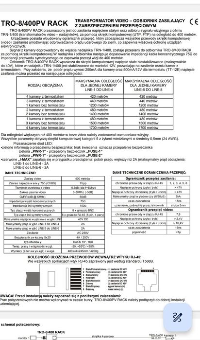 Zasilacz do kamer 8kanałowy TRO-8/400PV-RACK