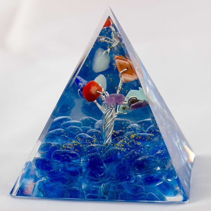 Piramida Orgonitowa Koral Tygrysie Oko Ametyst Lazuryt Turkus 6cm