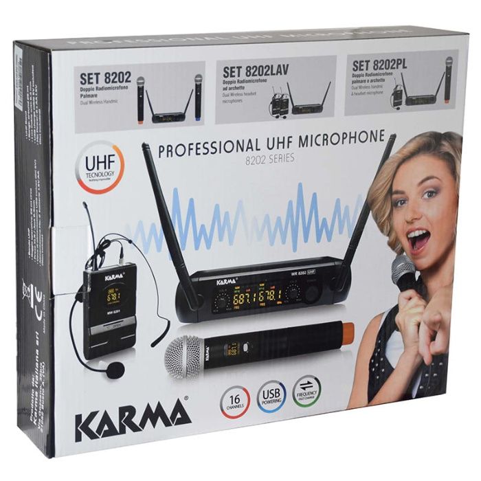 Microfone Mão s/ Fios (2 unid) + Receptor UHF