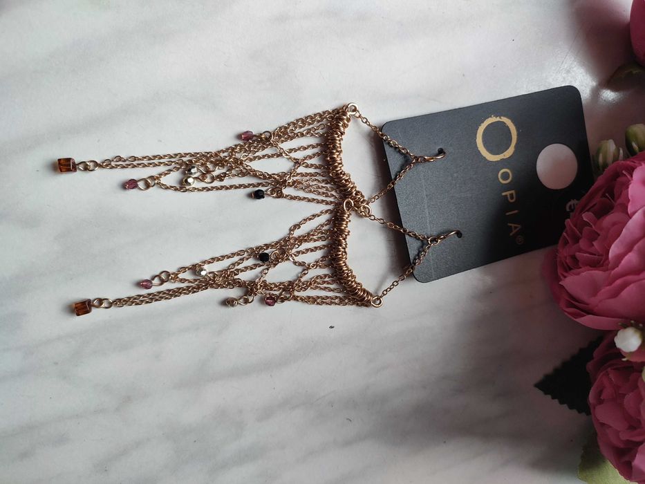 Nowe kolczyki łańcuszek śliczne złoto