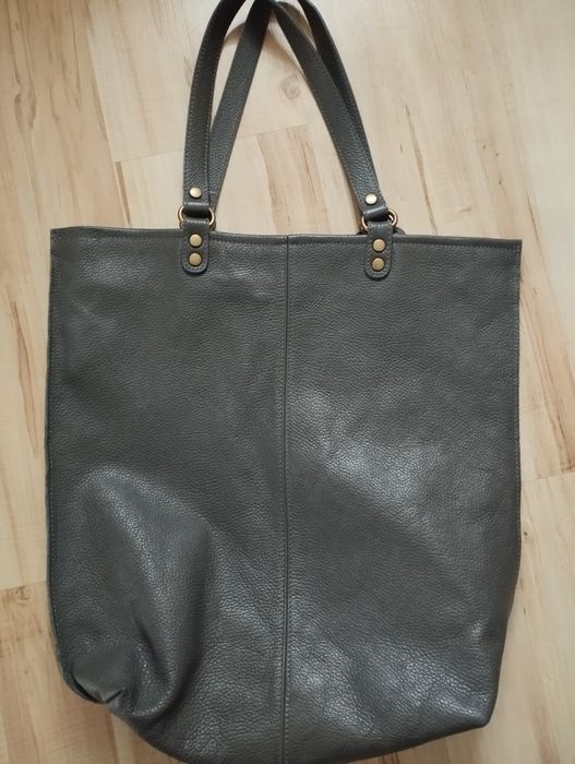 Torba duża szara skóra naturalna groszkowa