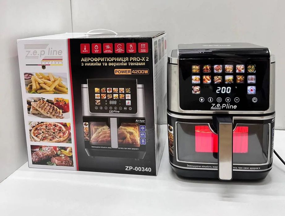 Новинка! 13 ЛИТРОВ! Аэрогриль zp-00340 ДВА ТЭНА! Аерогриль фритюрница