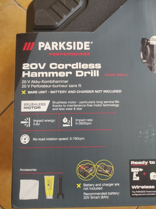 ПРОФЕСІЙНИЙ Акумуляторний перфоратор 5,8 Дж Parkside PKHAP 2058 A1