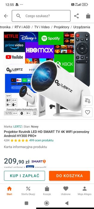 Projektor Rzutnik LED HD SMART TV 4K WIFI przenośny Android HY300 PRO+