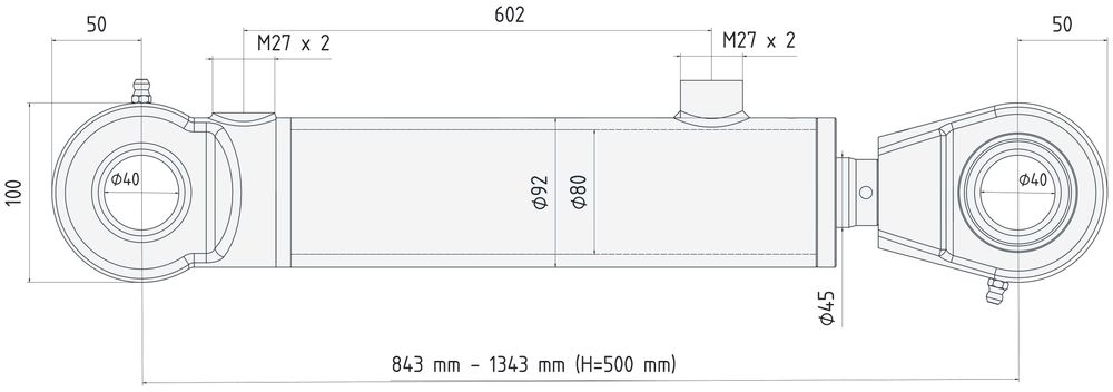 SIŁOWNIK HYDRAULICZNY CJ2F 80x45 SKOK 500 L=843 mm [4819]