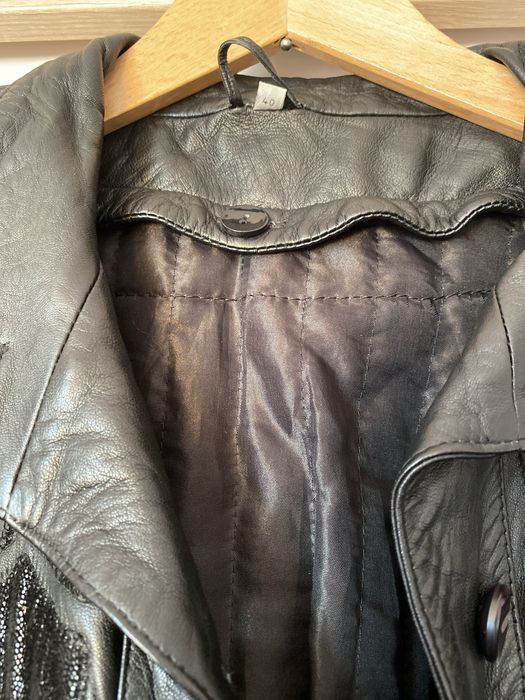 Płaszcz ze skóry naturalnej vintage czarny dlugi plaszcz gothik 40