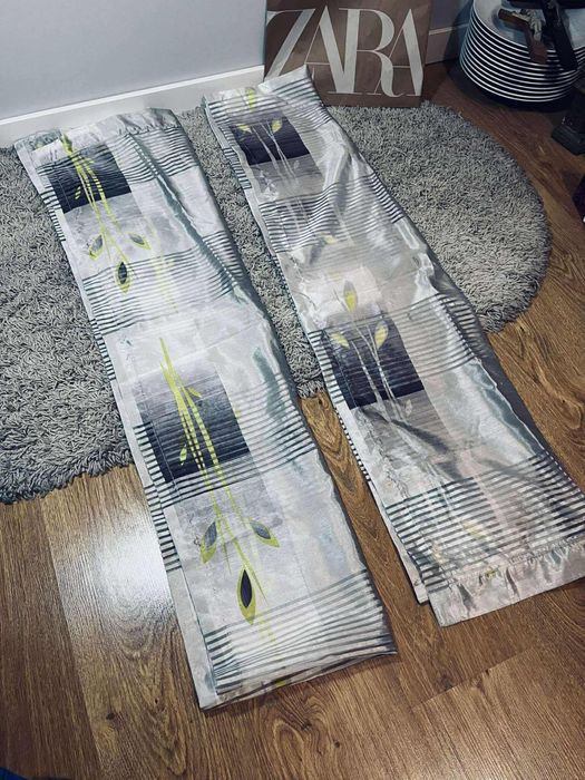 Piękne długie zasłony kotary story szare we wzorki