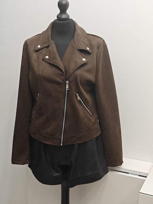 Ciemno brązowa zamszowa ramoneska - nowa bez metki M/XL