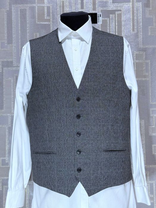 Жилет костюмний чоловічий XL 58 розмір Next Tailoring ошатний класичний офіційний елегантний сірий в клітинку