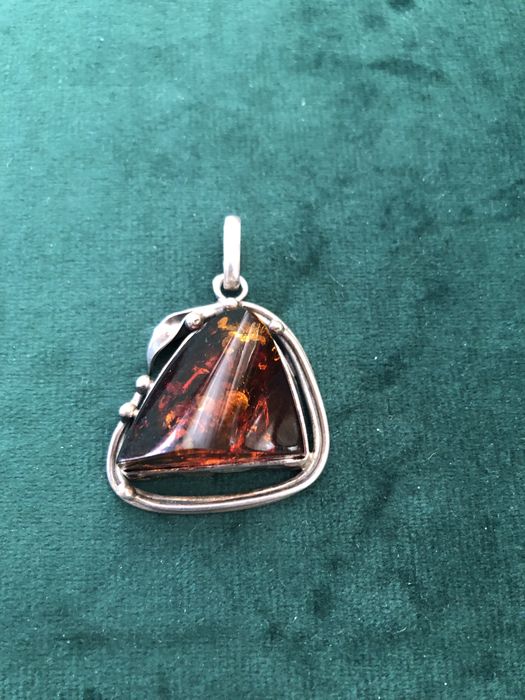 Zawieszka wisior bursztyn srebro vintage