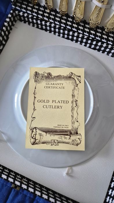Conjunto de talheres dourados folheados a ouro + prato Limoges, novo