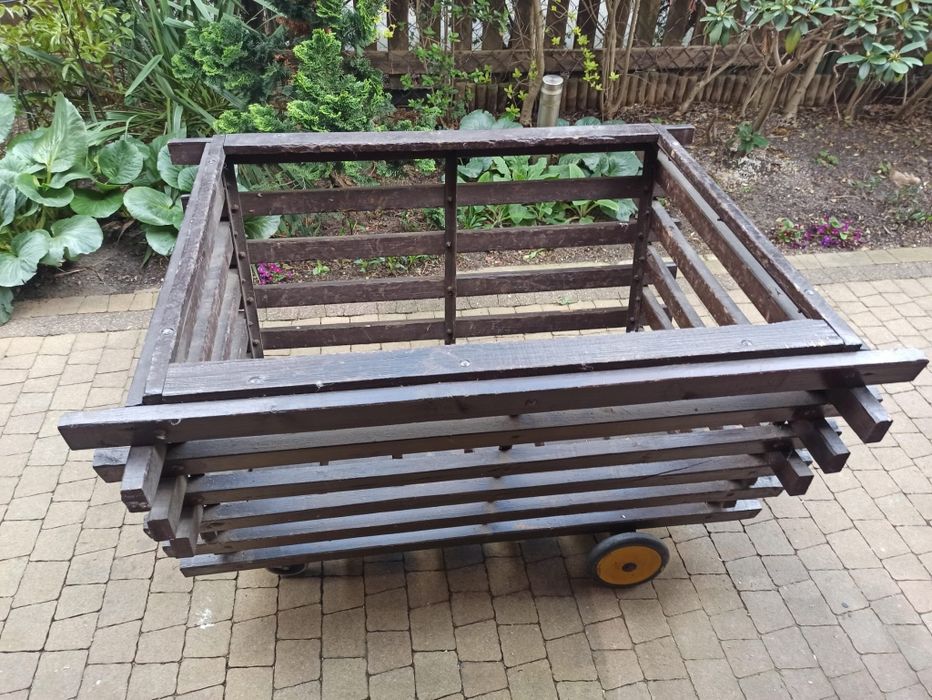 Wózek drewniany na kółkach (108x88x60cm) - idealny na drewno kominkowe