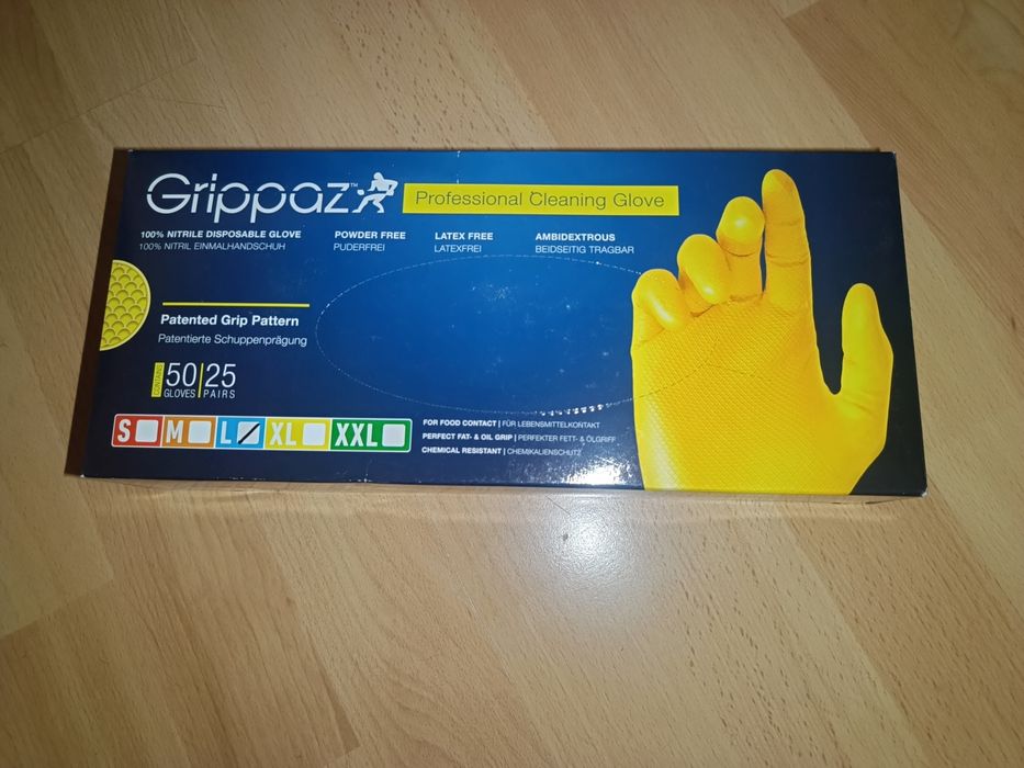 Rękawice Nitrylowe Grippaz , grube, dłuższe, 50 sztuk w pudełku . Nowe.  L
