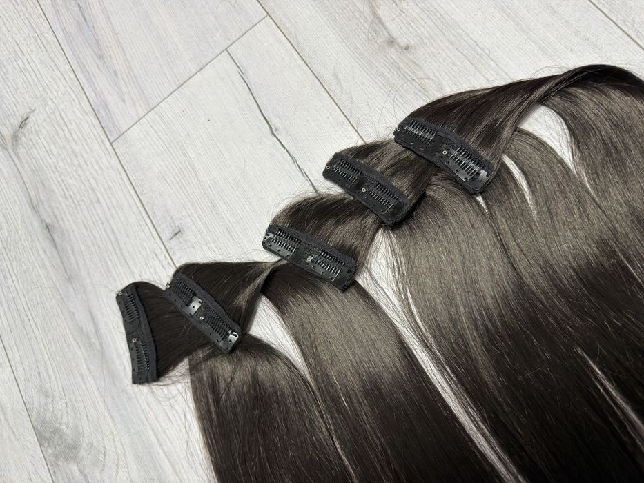 Треси волосся на заколках темно коричневе тресы волосы накладные