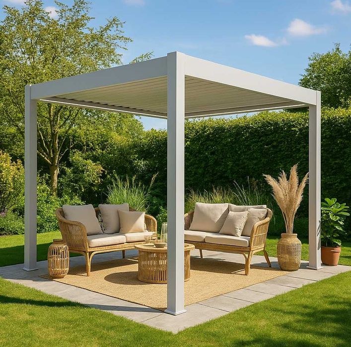 Nowoczesna Pergola Tarasowa 3x3 Ogrodowa Zadaszenie Tarasu Automat+LED