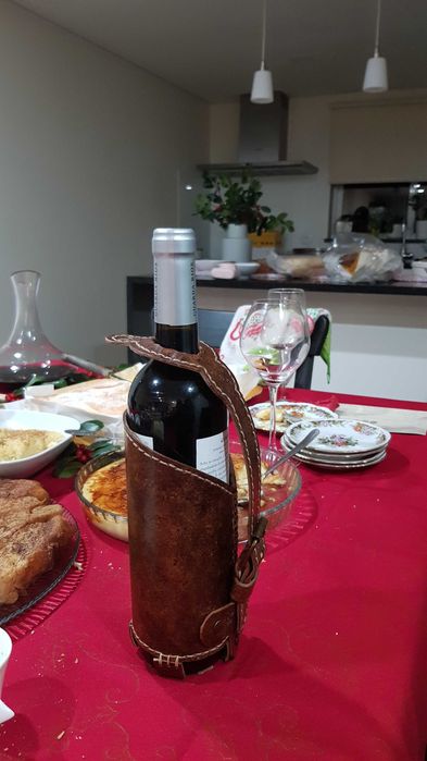 Natal - Porta garrafa Couro Vegetal Personalizado