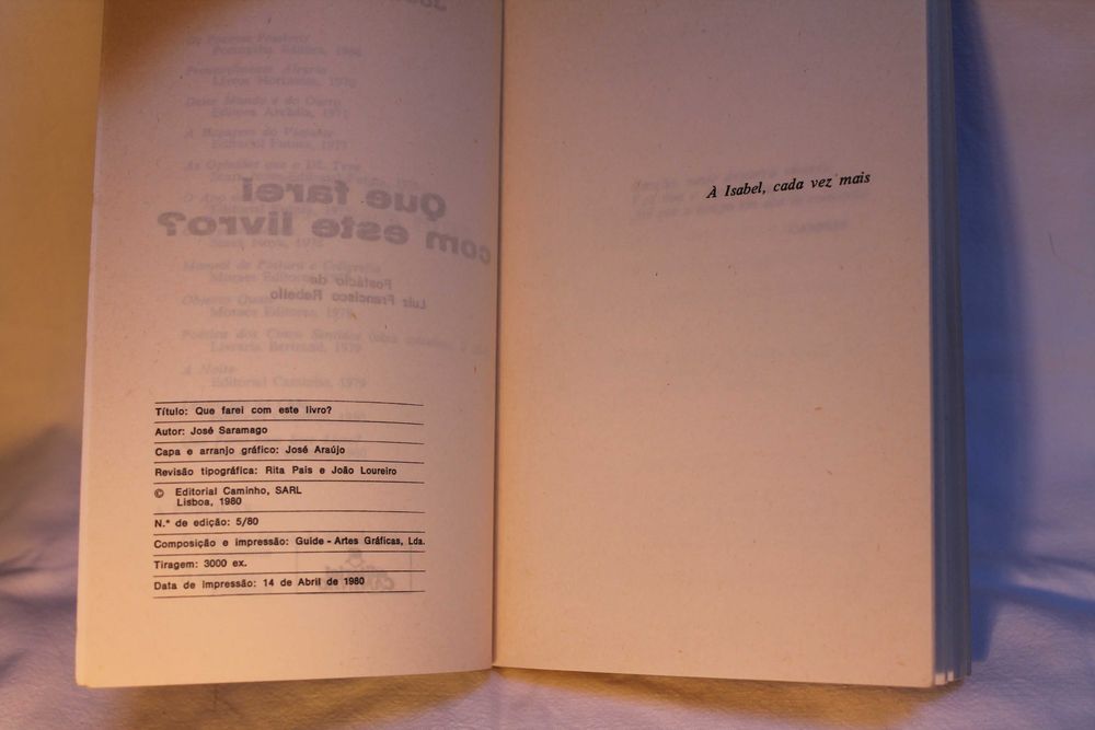 1ª edição de "Que farei com este livro?" (1980), de José Saramago