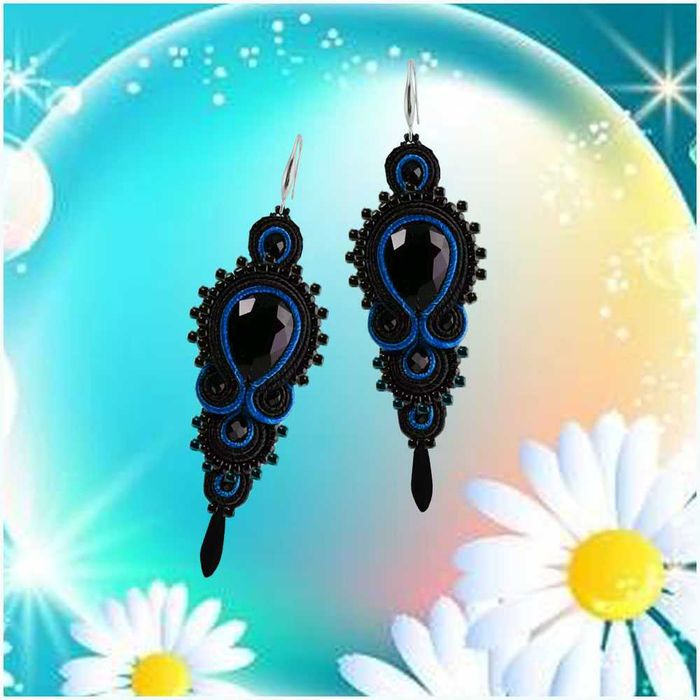 Karnawałowe kolczyki sutaszowe - czerń i połysk