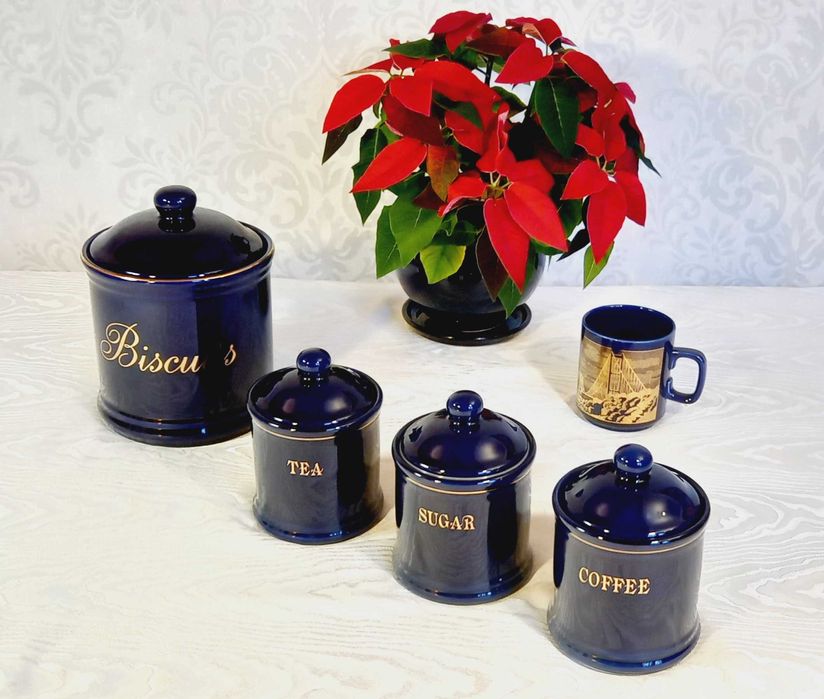 Okazja. Kobaltowe porcelanowe pojemniki w stylu aptecznym (5) Vintage