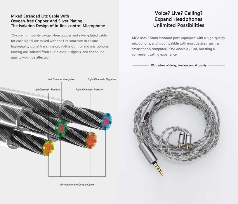 ‼️ Moondrop MC2 - кабель для наушников, с микрофоном (Jeck 3.5, 0.78)