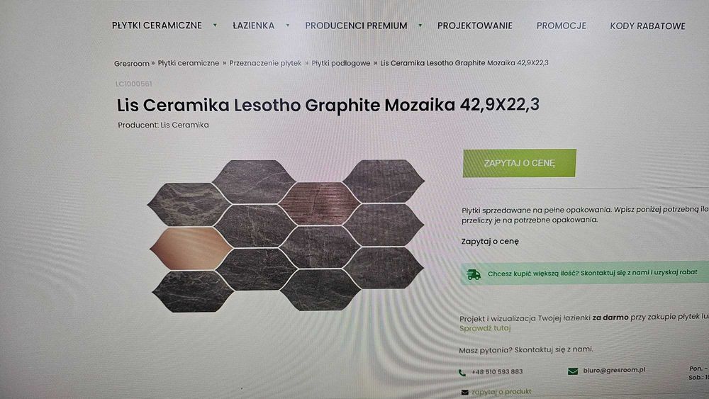 DEKOR Lis Ceramika Lesotho Graphite Mozaika 42,9X22,3 Płytki ścienne