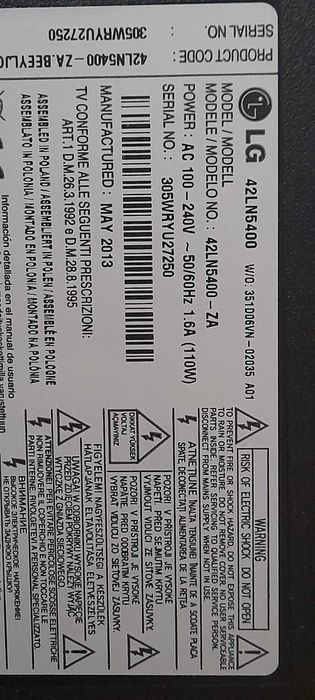 TV LG 42LN5400 części /uszkodzona matryca