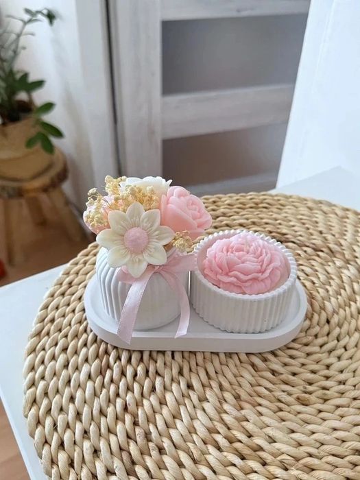 Zestaw Tacka box kwiatowy swieca piwonia