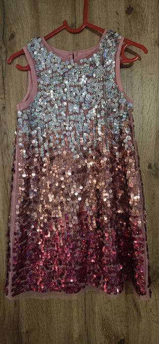Sukienka dziewczeca cekinowa 110-116 h&m impreza sylwester disco glamour ombre