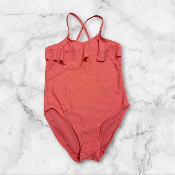 Strój kąpielowy jednoczęściowy kostium pływacki 134/ 140 z falbanką