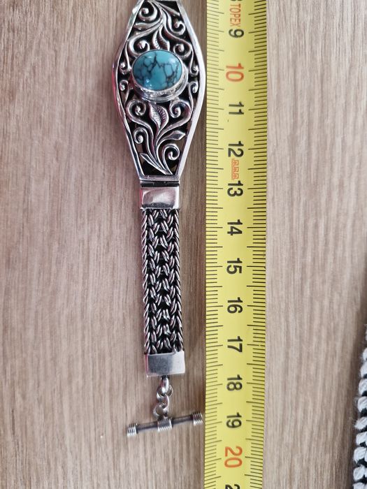 Piękna stara bransoletka srebrna z turkusem