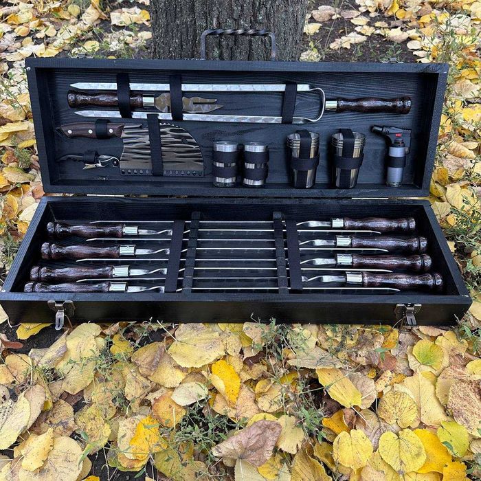 Набір шампурів в кейсі  шашличний набір   подарунок чоловіку   КВАРТЕТ