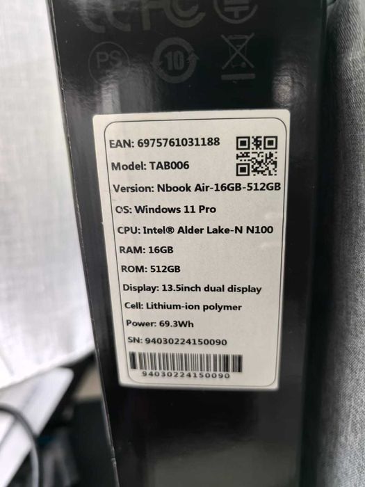 Nbook-Air Intel N100, 16GB, 512GB SSD, dual display, 69,3Wh W11Pro
