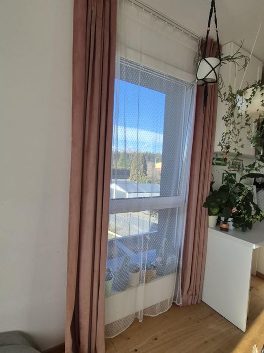 Sprzedam 2  zasłony używane pudrowy róż 140x265 żabki tunel