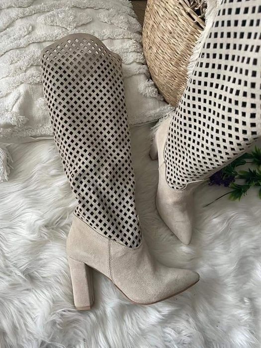 Piękne kozaki ażurowe naturalna skóra kolory