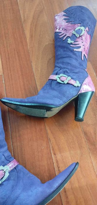 Botas Texanas Vintage 38 – Lilás e Rosa – Estilo Cowboy Feminino