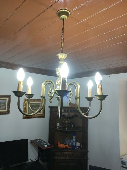 Candeeiro de Teto Clássico / Lustre de Latão Escovado (6 Braços)