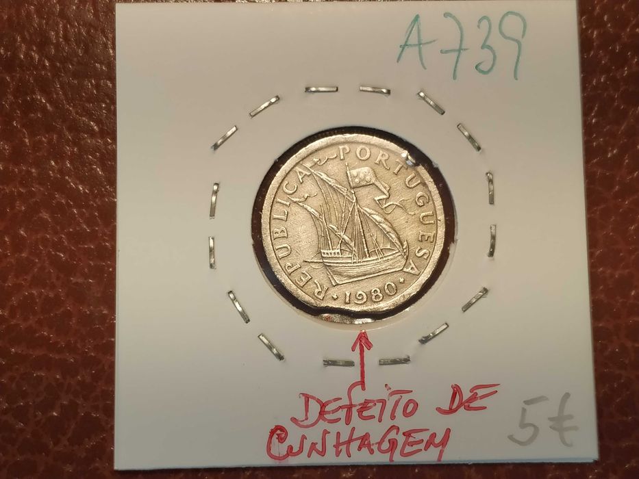 A739 moeda de 2,5 escudos de 1980 com defeito de cunhagem-Portugal