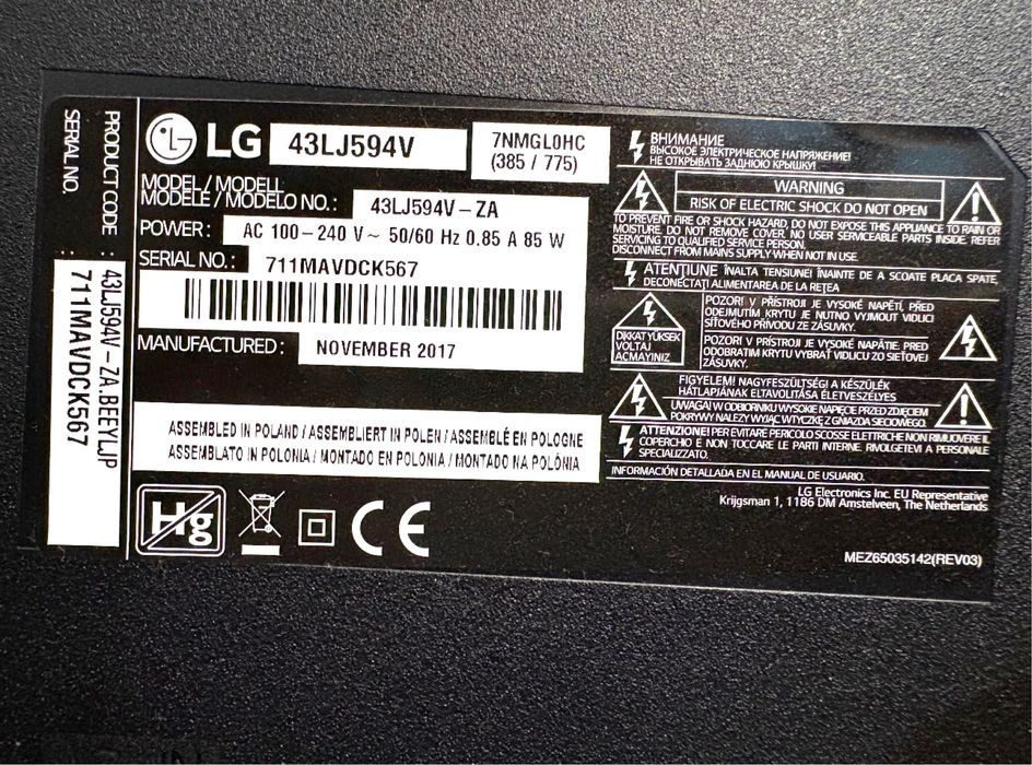 Telewizor LG 43” z wadą