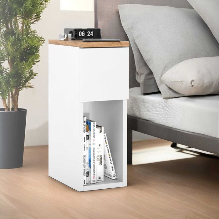 Szafka Nocna Wysoka Wąska 20cm Stolik Nocny Z Szufladą Nowoczesny Mały