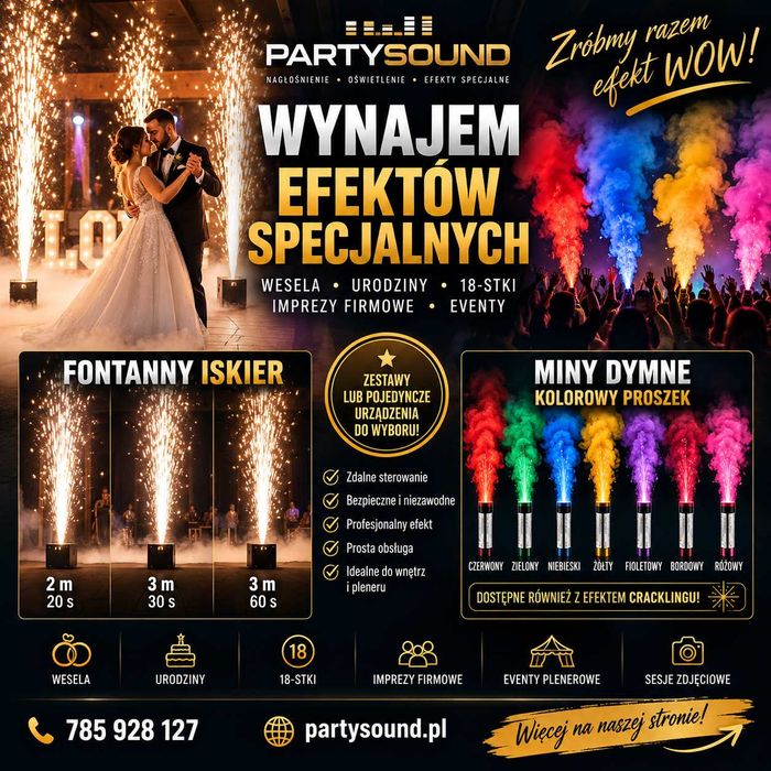 Wynajem fontann iskier i min dymnych | Efekty specjalne na wesele, 18-stkę