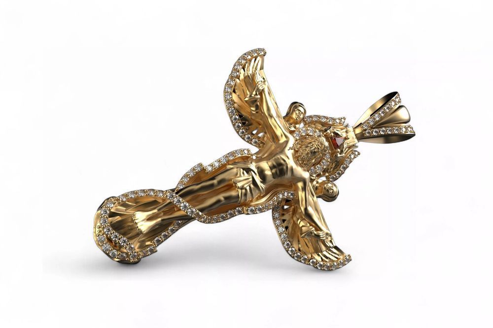 Zawieszka Jezus z żółtego 14k złota ikona wisiorek cgpj005y 14k żółte złoto Cyrkonia 40mm Katowice Tychy Śląsk biżuteria