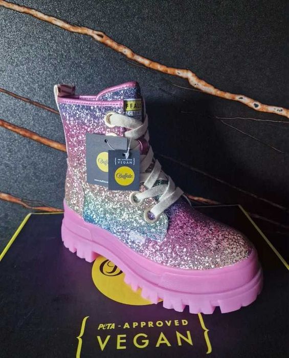 Botki buffalo brokatowe, tęczowe 38 trapery, workery, różowe NOWE