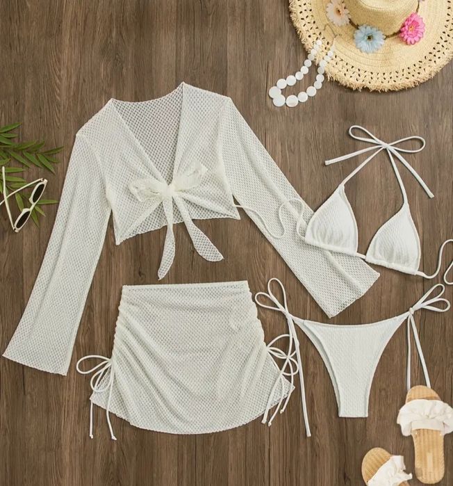 Стильний купальники 4в1 молочний/беж/шоколадний